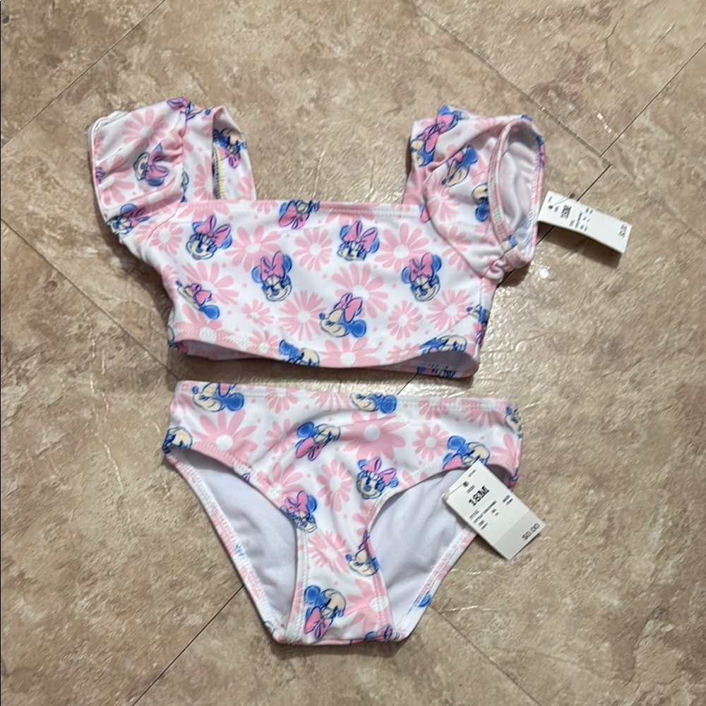 Pink Floral Two-Piece Minnie Mouse Swimsuit